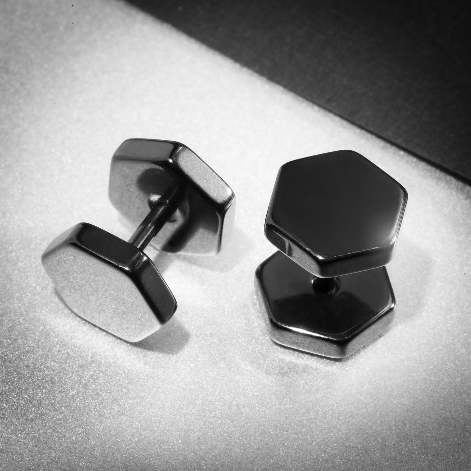 Black Hex Stud Earrings