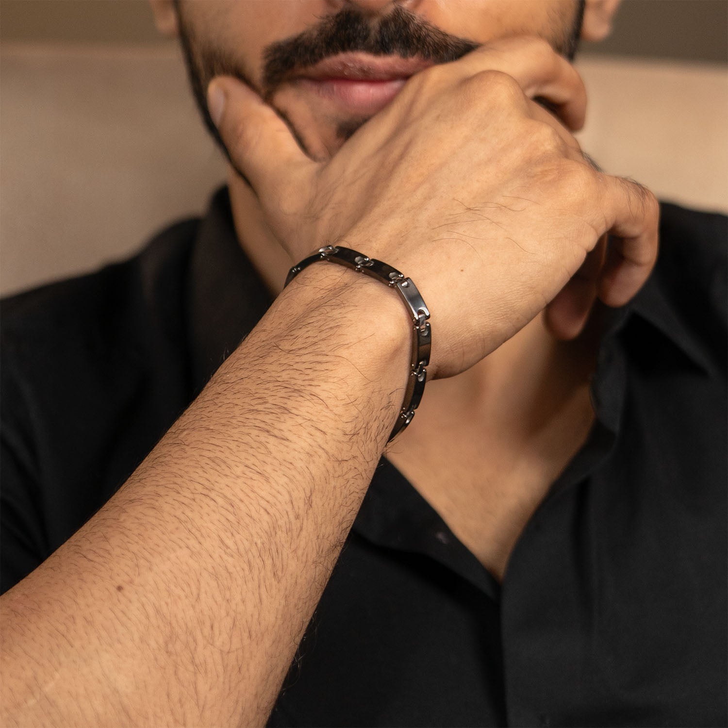 Black & Silver Gloss Ceramic Steel Link Bracelet