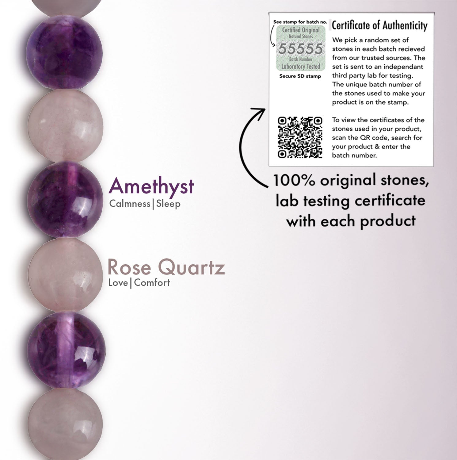 Compassionate Amethyst & Rose Quartz Natural Stone Elastic Bracelet