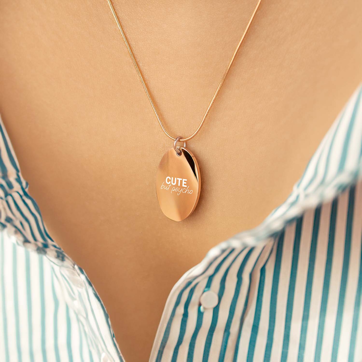 Cute But Psycho Oval Necklace Rose Gold