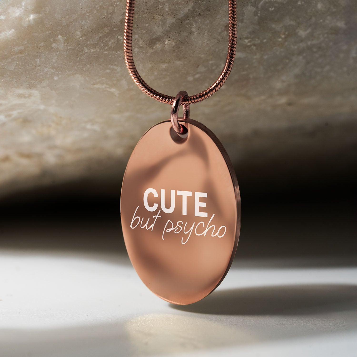 Cute But Psycho Oval Necklace Rose Gold