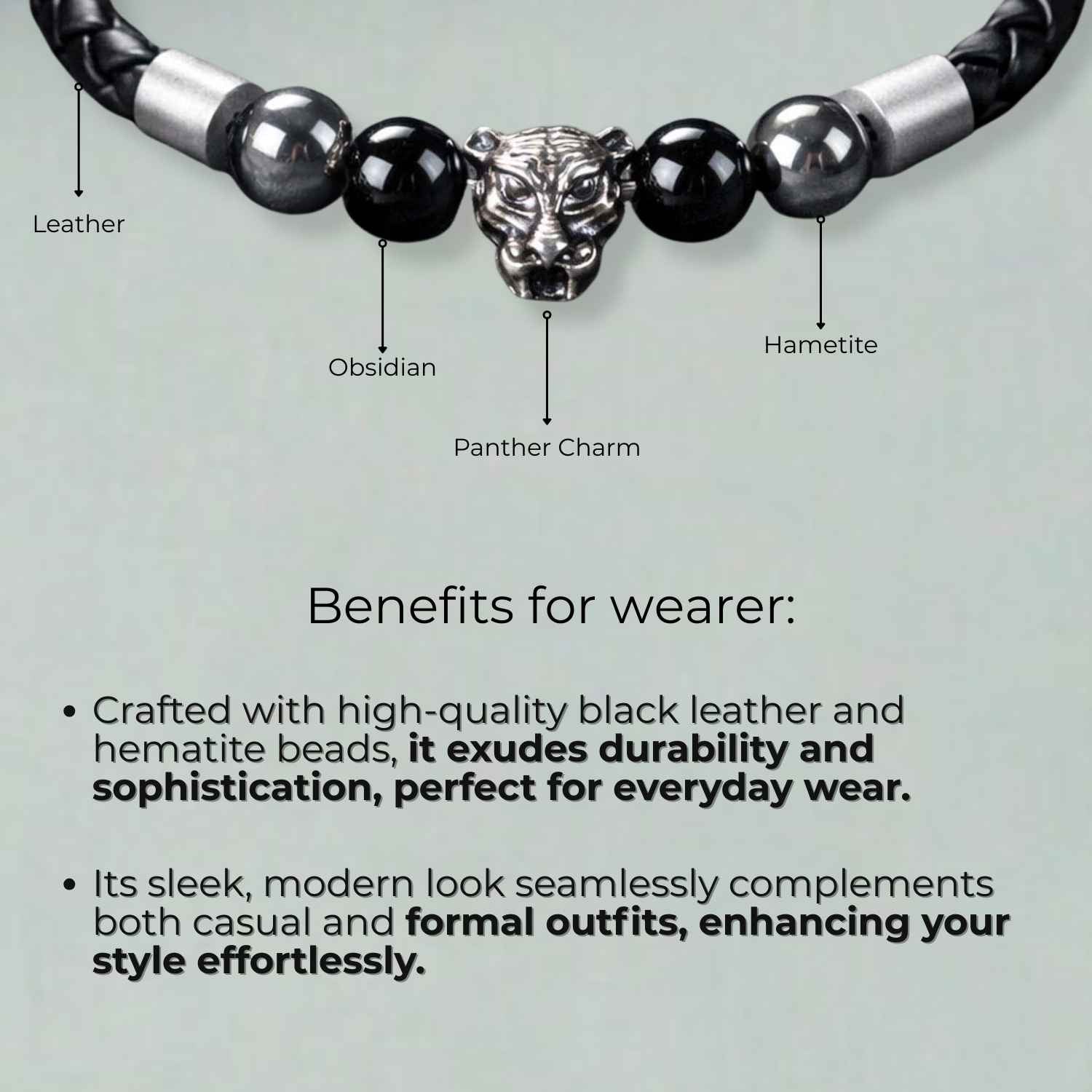 Focus Black Panther Natural Stone NeoLeather Bracelet With MagSnap2