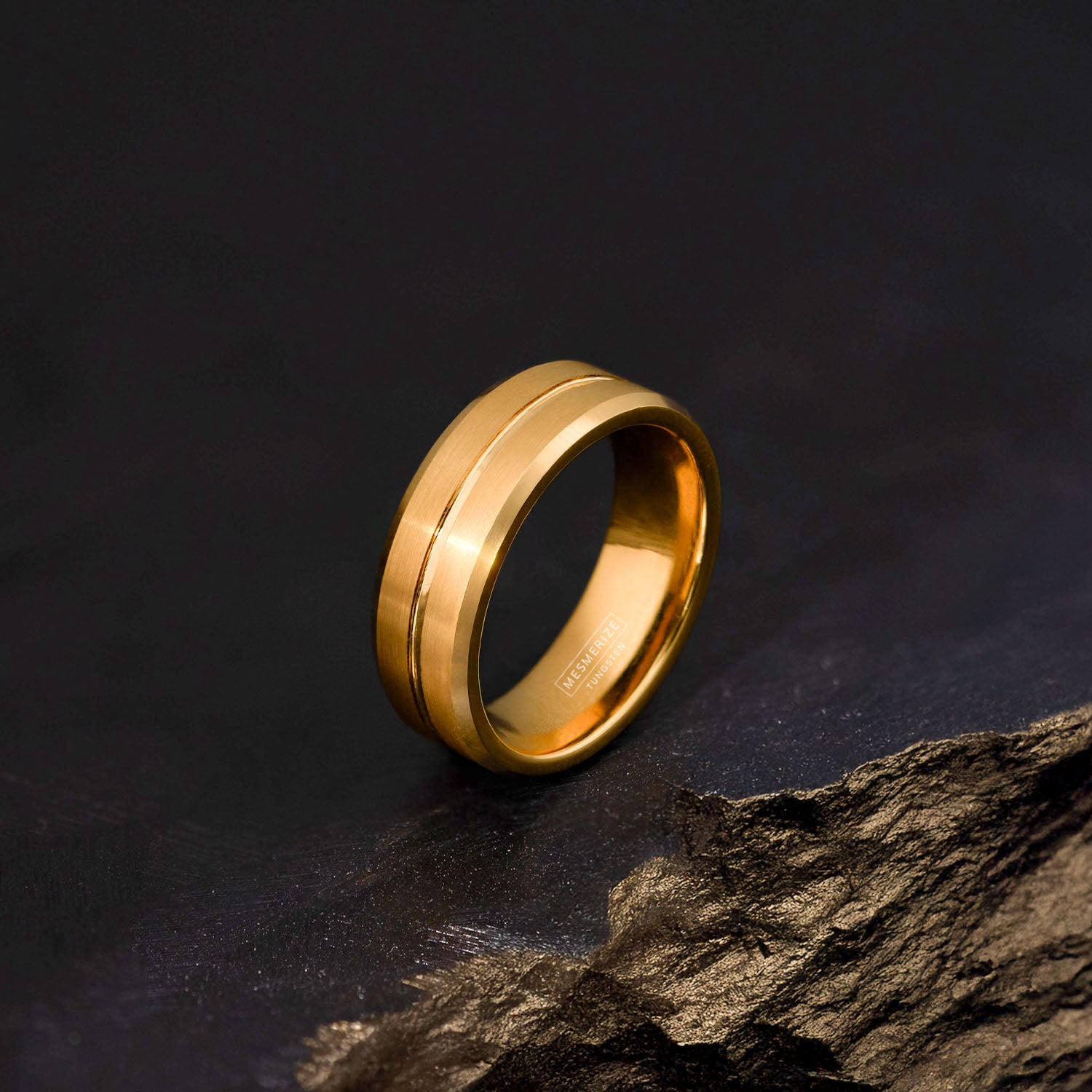 Gold on Gold Streak Tungsten Carbide Band Ring