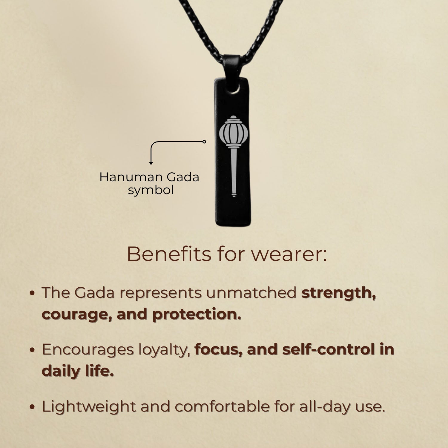 Black Hanuman Gada Spiritual Mini Bar Necklace