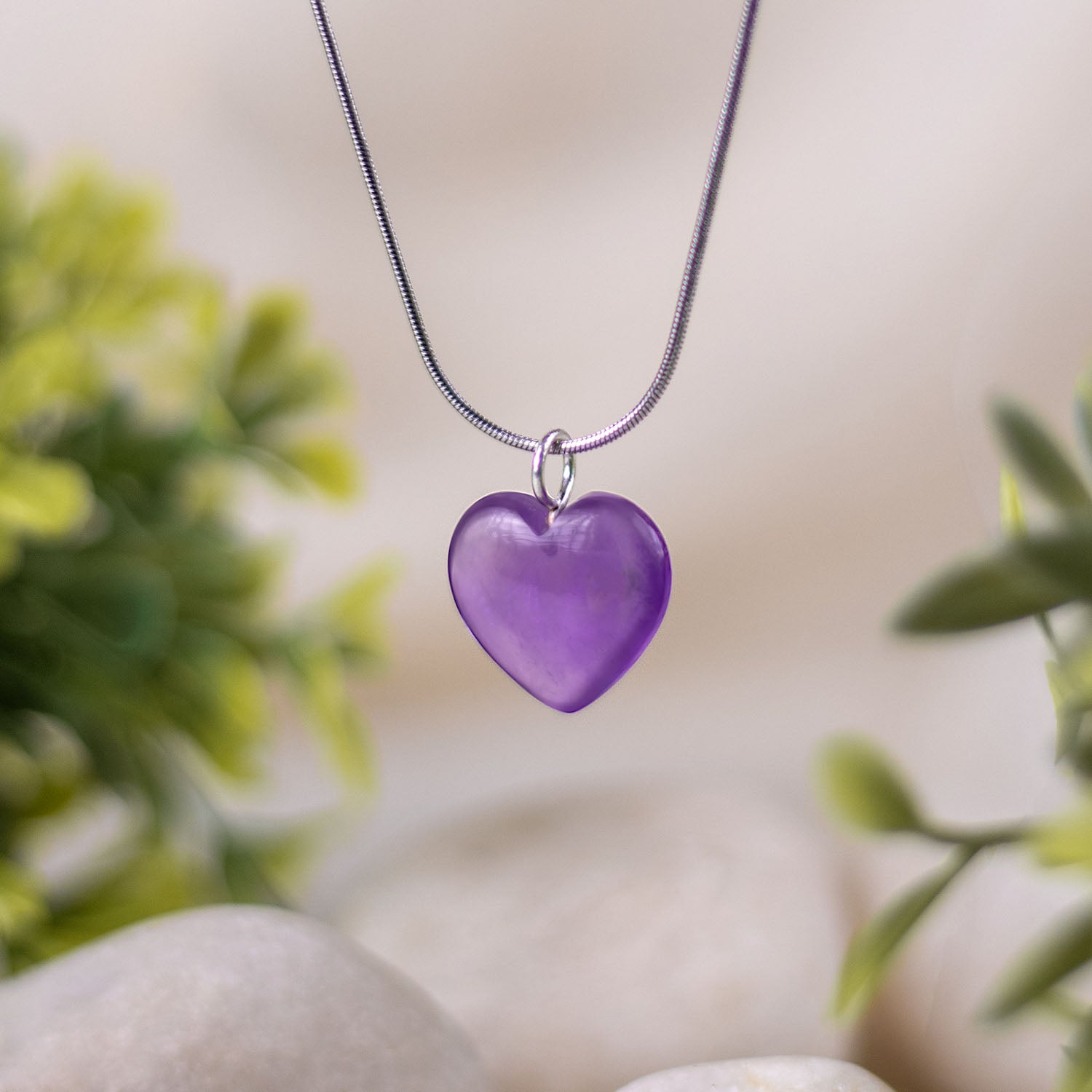 Wellness Amethyst Natural Stone Heart Necklace