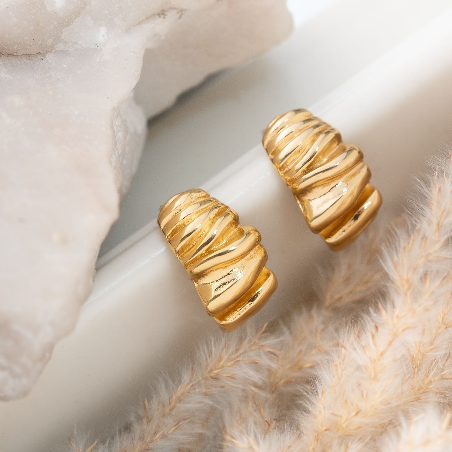 Isabelle Textured 18K Hoop Earrings