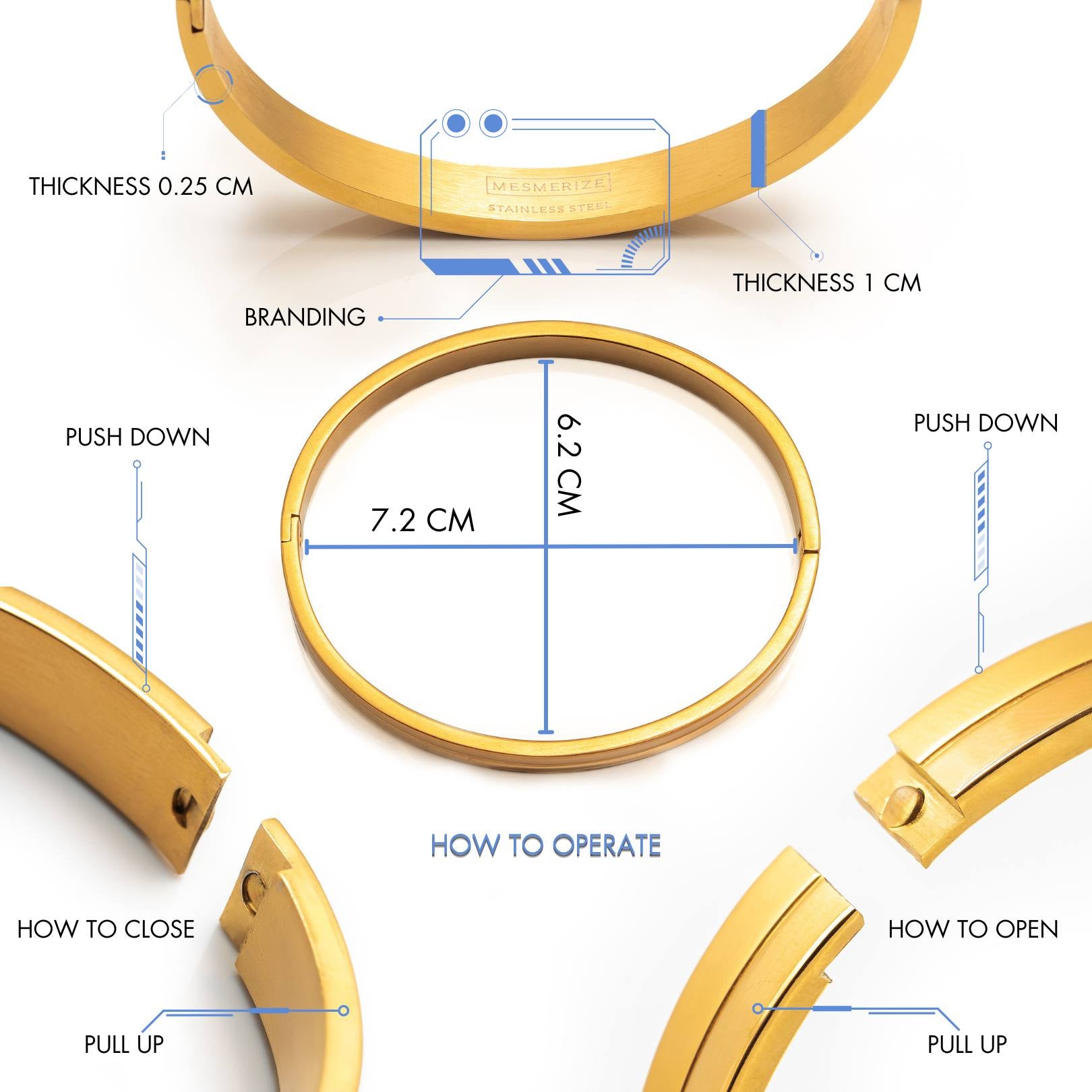 Personalised Khanda Dual Finish Kada Bracelet Gold