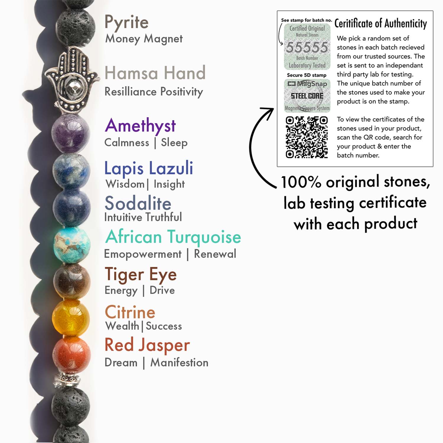 Natural Stone Jewellery 7 Chakra Natural Stone Couple Bracelet with MagSnap