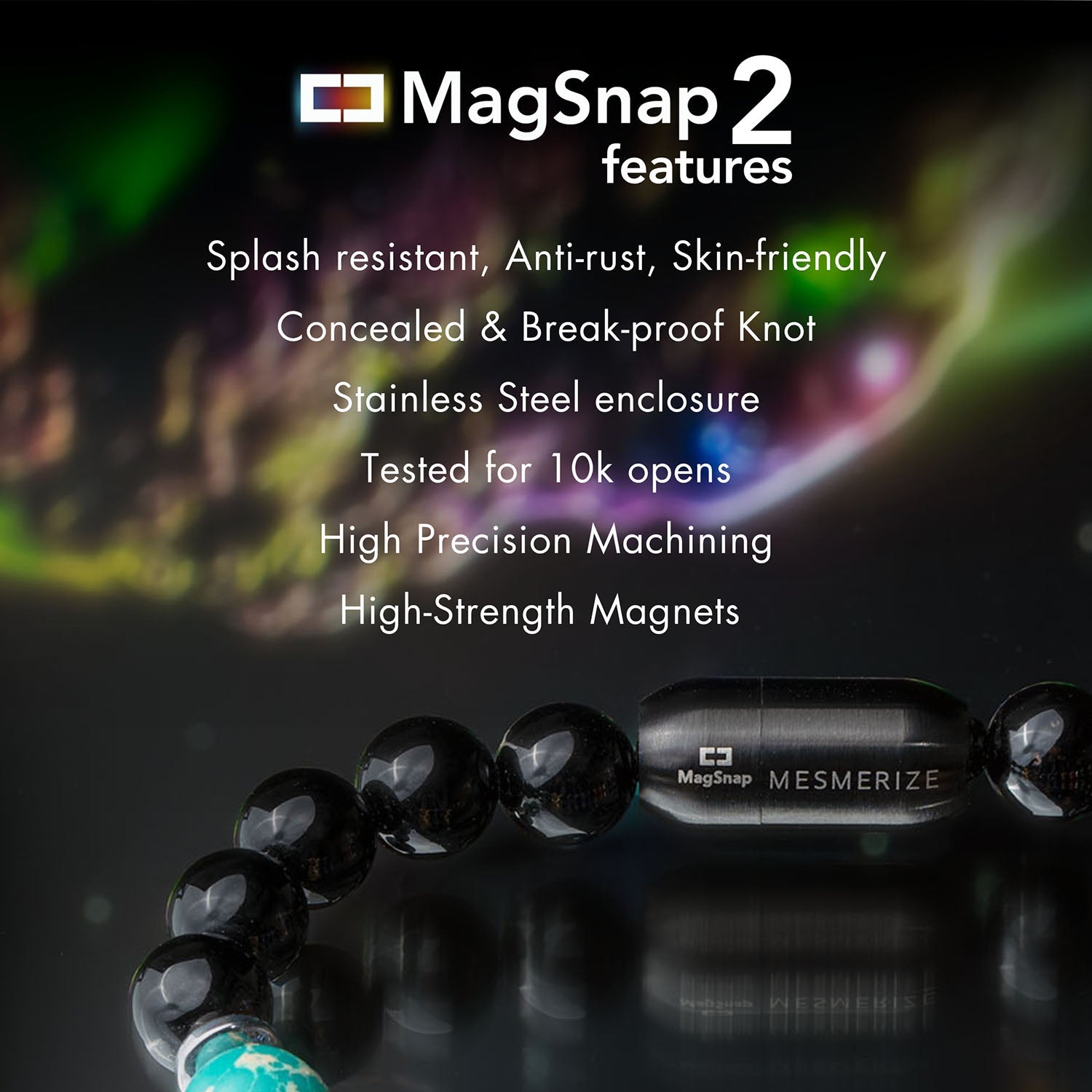 Non Personalised Super 9 Chakra Natural Stone Bracelet With Magsnap2