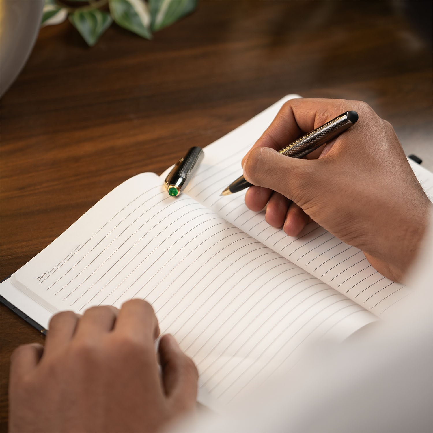 Matte Black Notebook with Malachite 2 in 1 MagSnap Roller Ball Pen with Stylus None