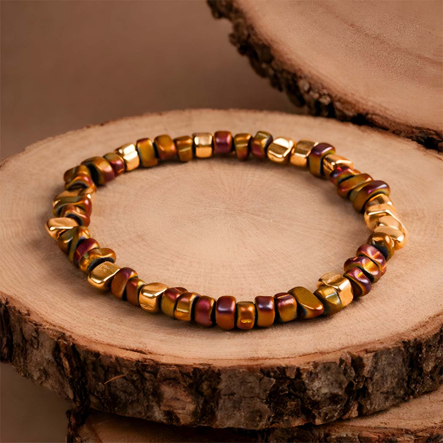 Metallic Rainbow Hematite Stack Natural Stone Bracelet