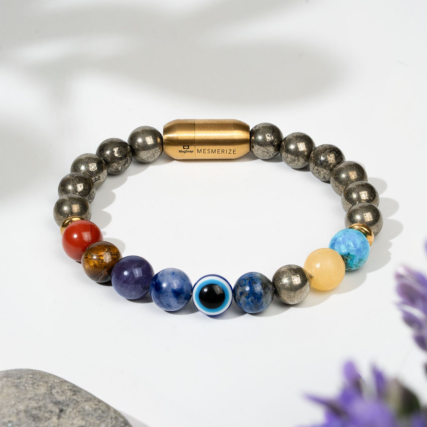 Money Magnet Pyrite 9 Chakra Natural Stone Bracelet Magsnap