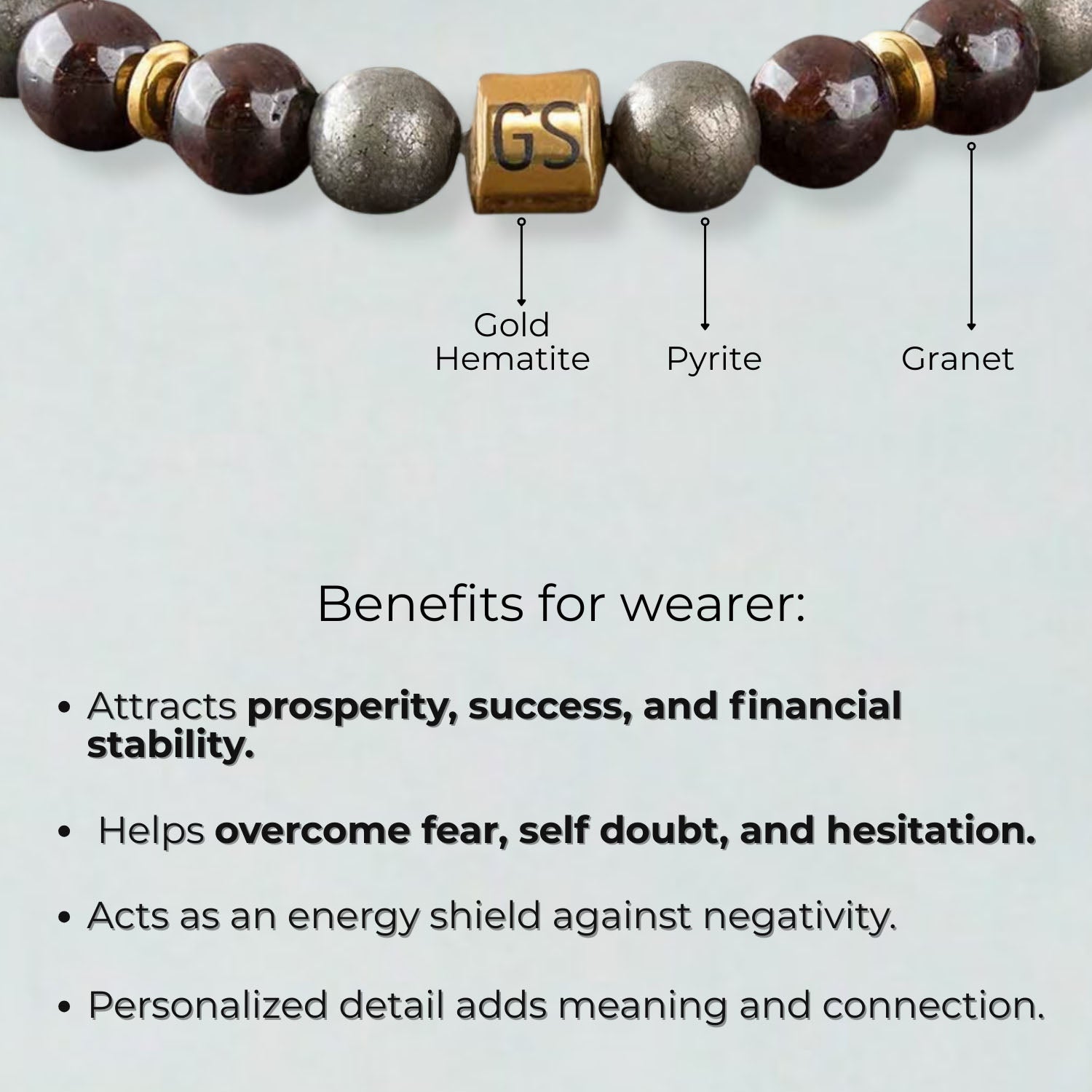 Non-Personalised Abundance Magnet Garnet & Pyrite Natural Stone Elastic Bracelet 