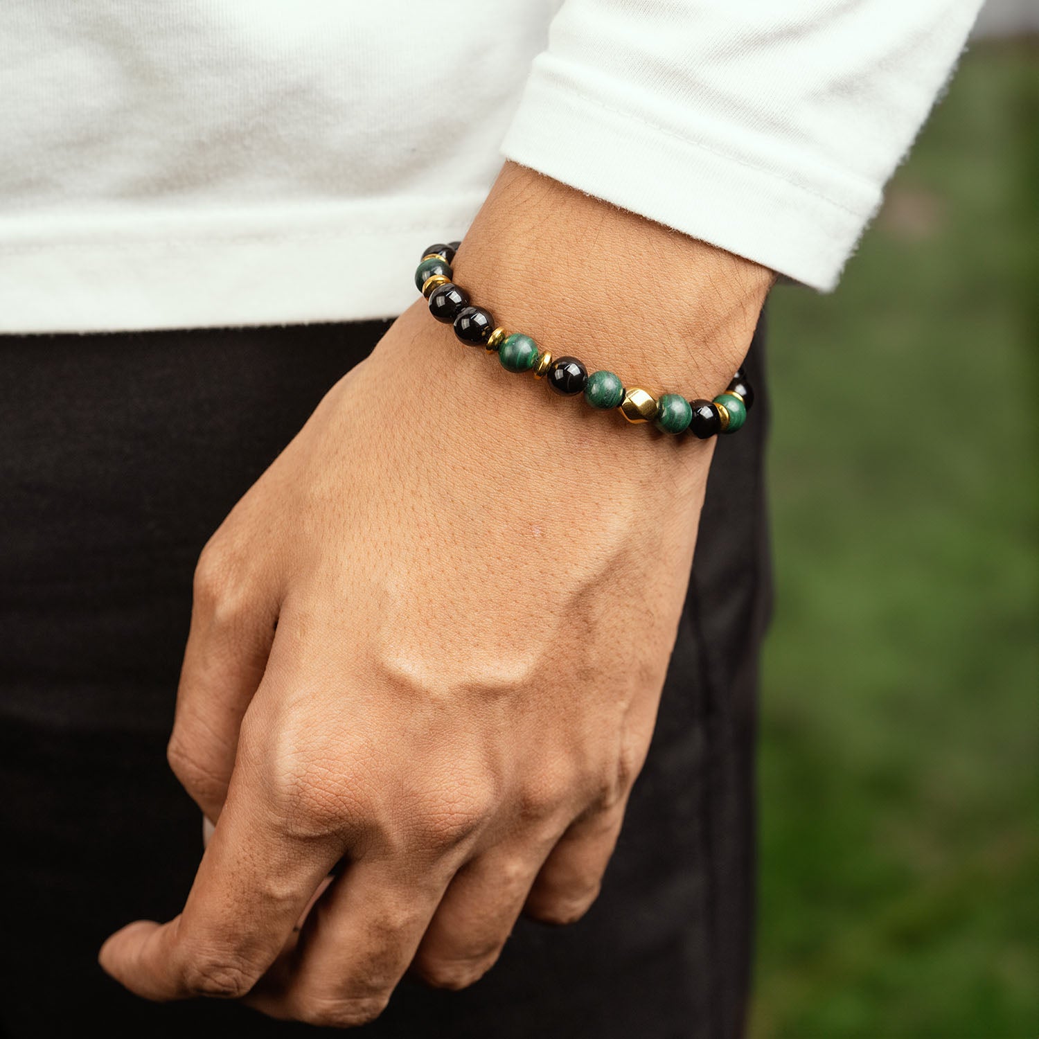 Prosperity Gloss Onyx & Malachite Natural Stone Bracelet