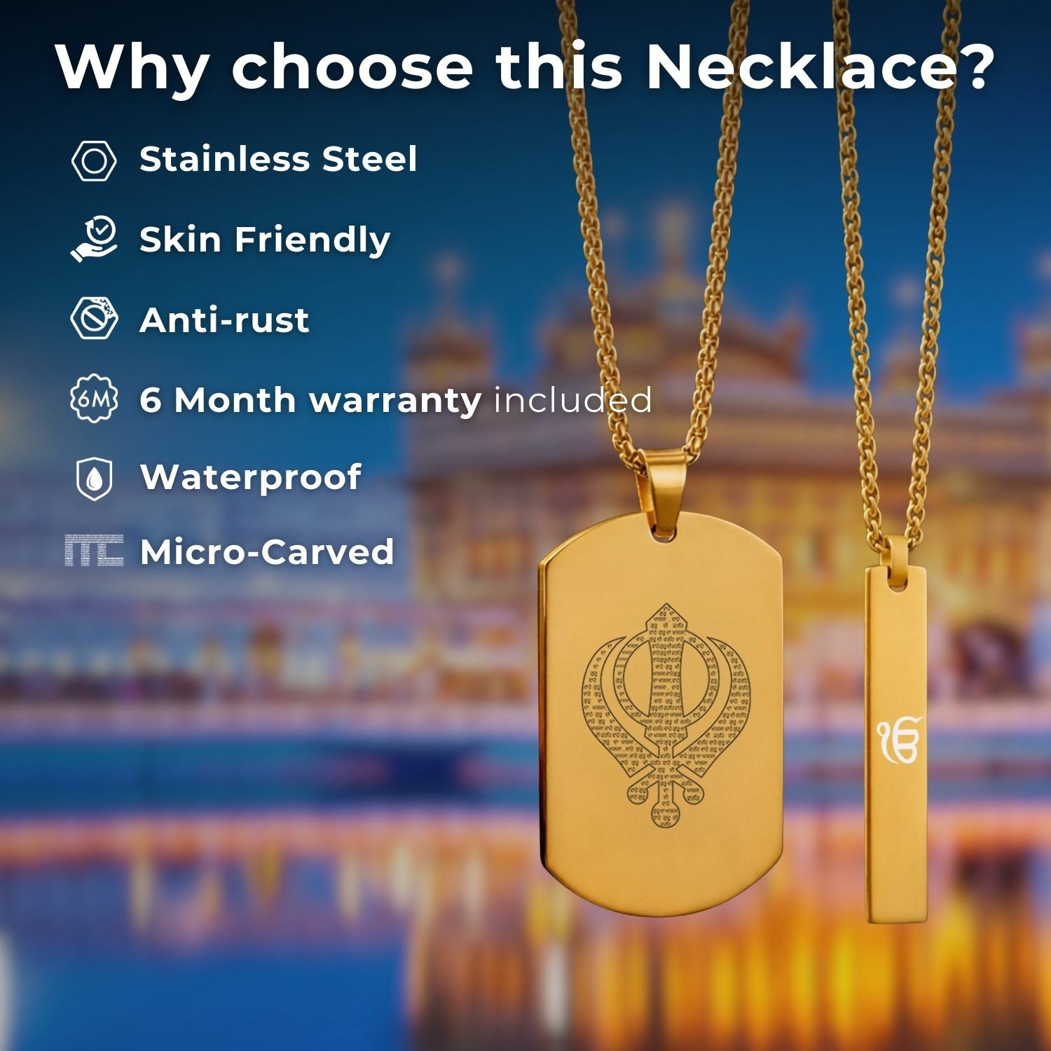Khanda MicroCarved Tag Necklace Silver