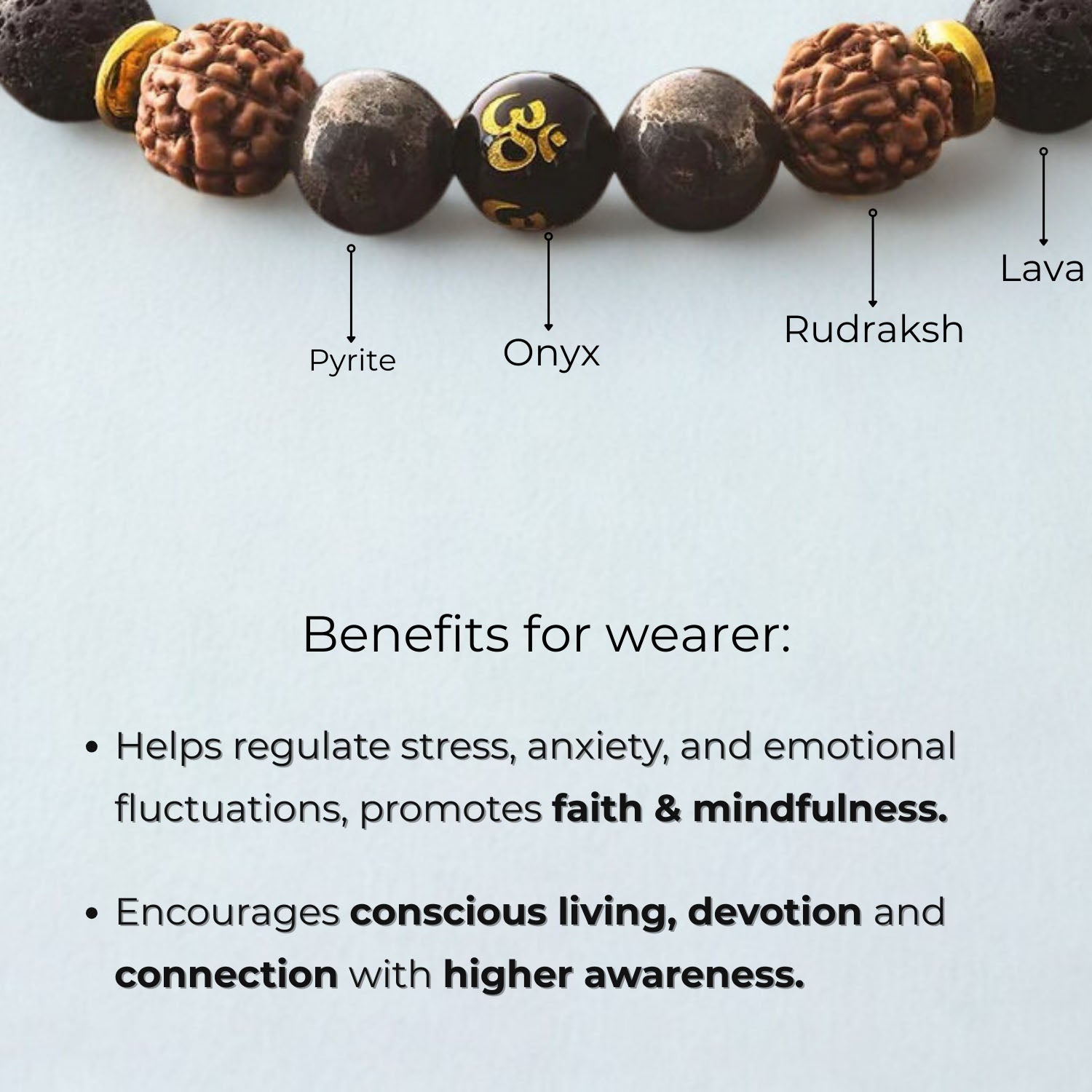 Spiritual Pyrite Natural Stone OM Elastic Bracelet