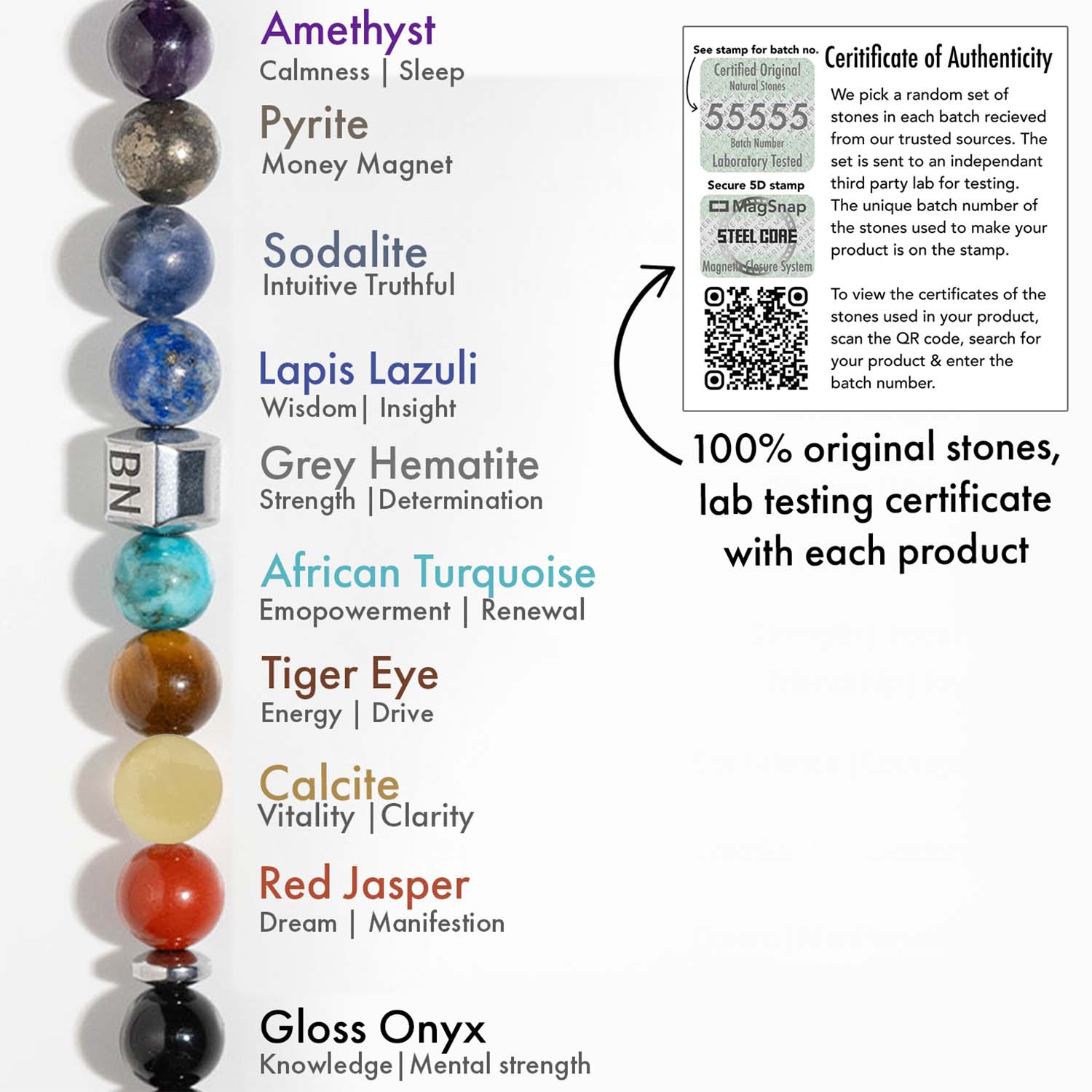 Non Personalised Chakras Natural Stone Couple Bracelets with Magsnap 2