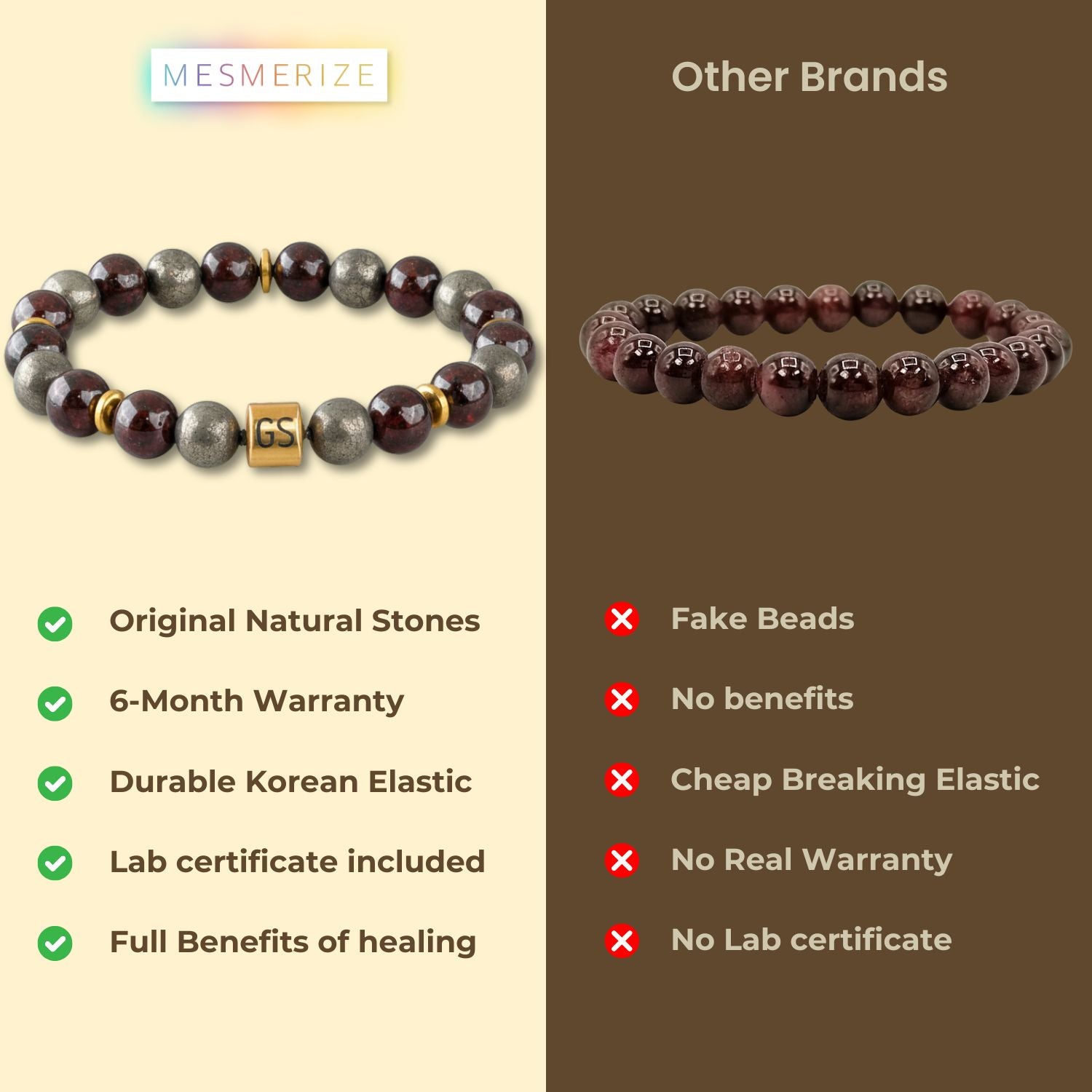 Non-Personalised Abundance Magnet Garnet & Pyrite Natural Stone Elastic Bracelet 