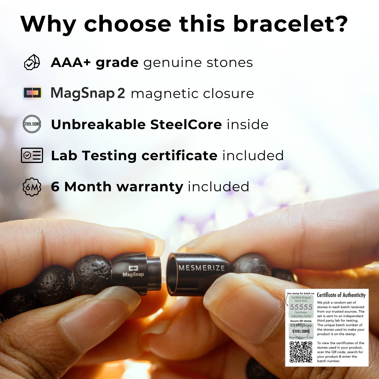 Natural Stone Jewellery Spiritual Rudraksh Natural Stone Bracelet with Magsnap